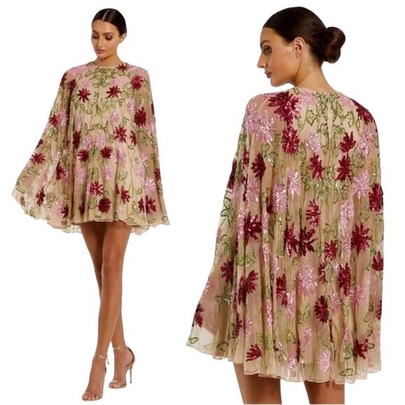 MAC DUGGAL 6123 Embellished Floral Beaded Mesh Shawl Mini Dress Size 8 $498 - Picture 5 of 8